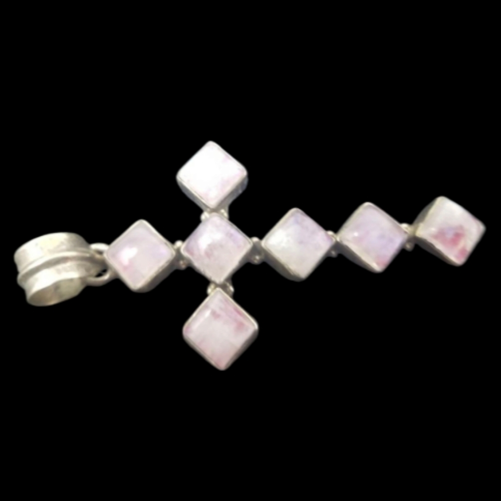 Sterling and Pink Topaz Cross - Picture 3 of 5